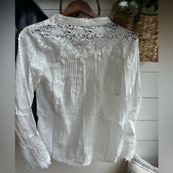White Boho Crochet Lace Peasant Blouse - Picture 6 of 6